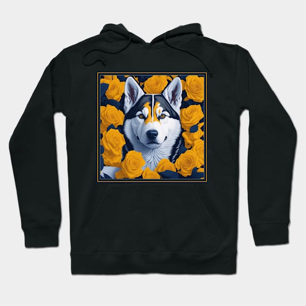 Dogs, Husky and flowers, dog, style vector (yellow version 2 Siberian Husky) Hoodie by xlhombat